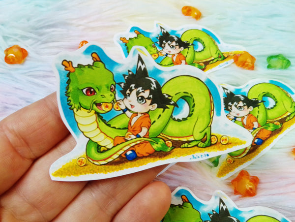 Cute Goku and Shenron Pegatina Sticker